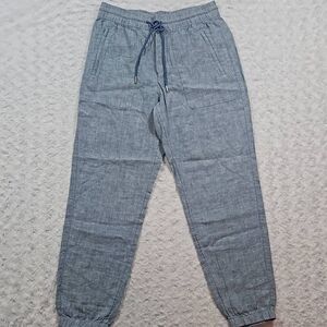 NWOT Athleta Retreat Linen Jogger Chambray Blue Womens Size 6 Drawstring Waist